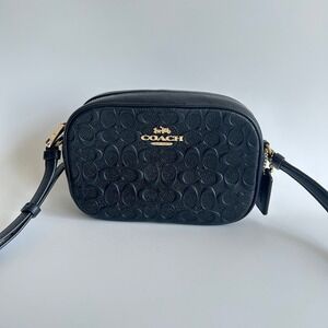 Coach Jamie Camera Bag Black Signature Embossed Leather Crossbody Excellent